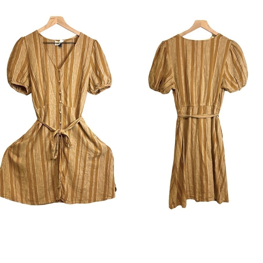 Universal Thread Linen Blend Caramel Oatmeal Stri… - image 1